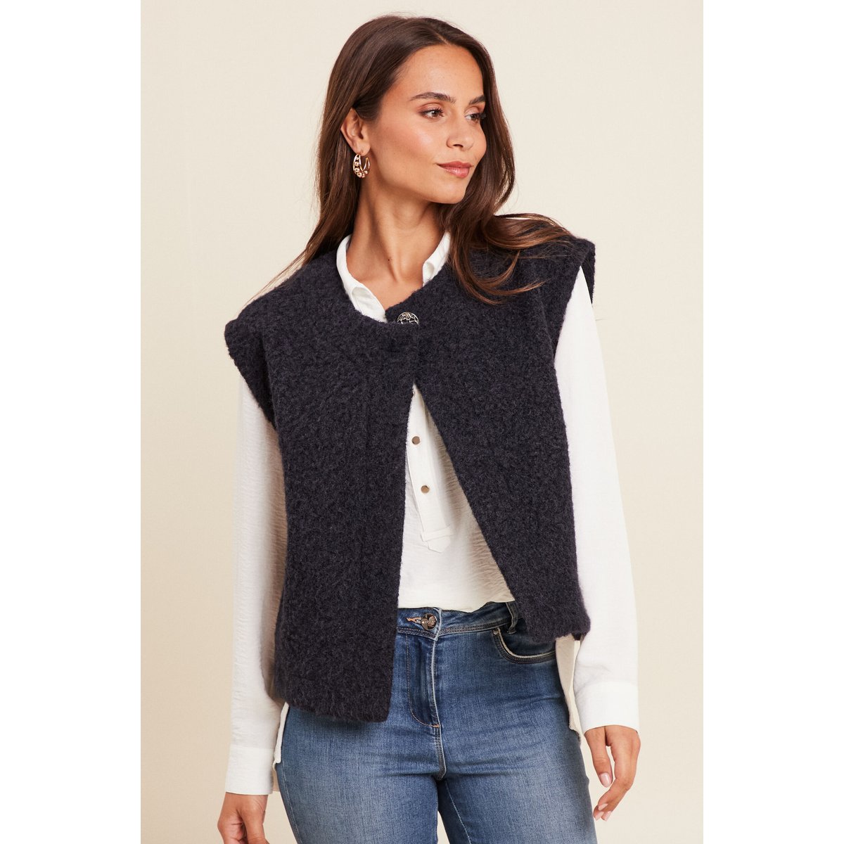 Gilet ample sans manches bleu foncé, BREAL