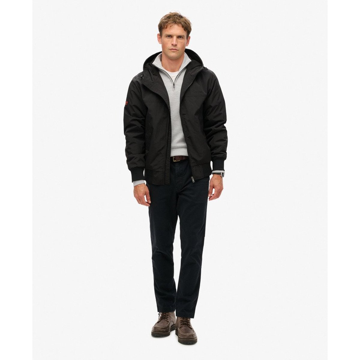 Bomber à capuche en nylon Surplus noir de jais, SUPERDRY