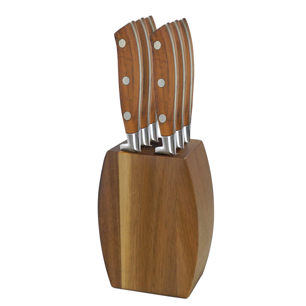 Bloc 6 couteaux steak - RYOKAN bois, SABATIER TROMPETTE