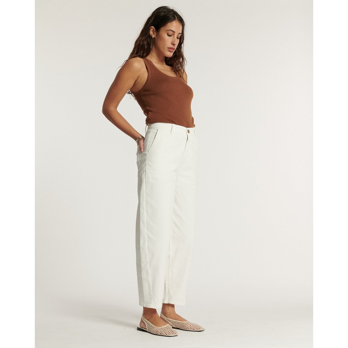 PANTALON BALLON TAILLE HAUTE UTILITY STRETCH blanc, LABDIP