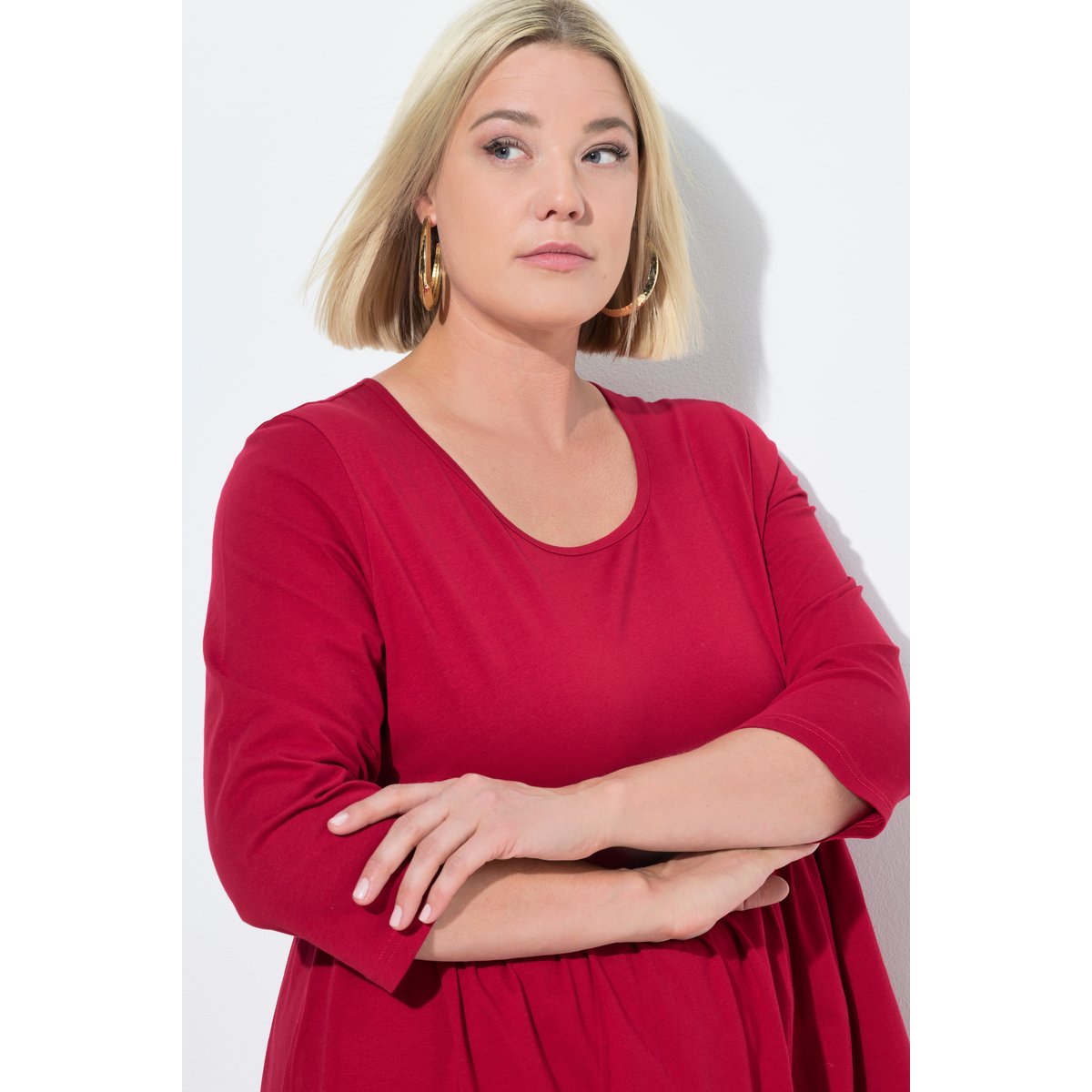 Robe maxi en jersey, coupe évasée, poches rouge rubis, ULLA POPKEN