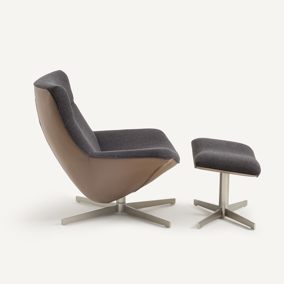 Fauteuil relax pivotant et son repose-pieds Wesley gris/moka, AM.PM