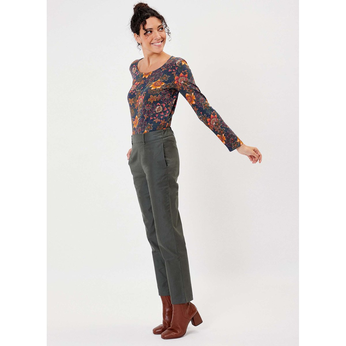 Pantalon toile de coton bio ANITA vert forêt, LA FIANCÉE
