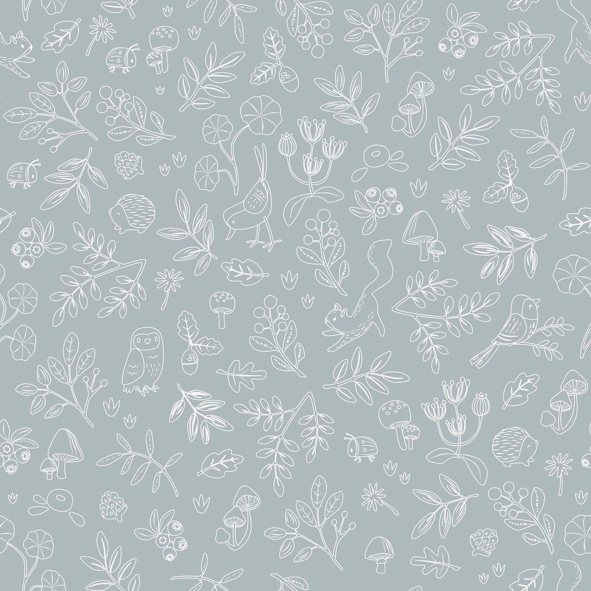 Papier peint pour enfant Petits animaux de la forêt bleu doux grisé, blanc cassé, LITTLE DUTCH