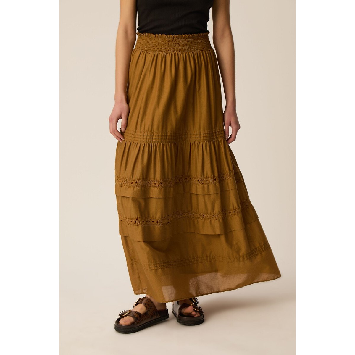 Jupe longue brodée, TESSIE ocre, DES PETITS HAUTS