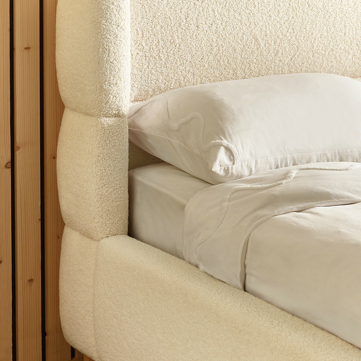 Auberon Bouclé Upholstered Bed with Winged Headboard ecru , SO'HOME
