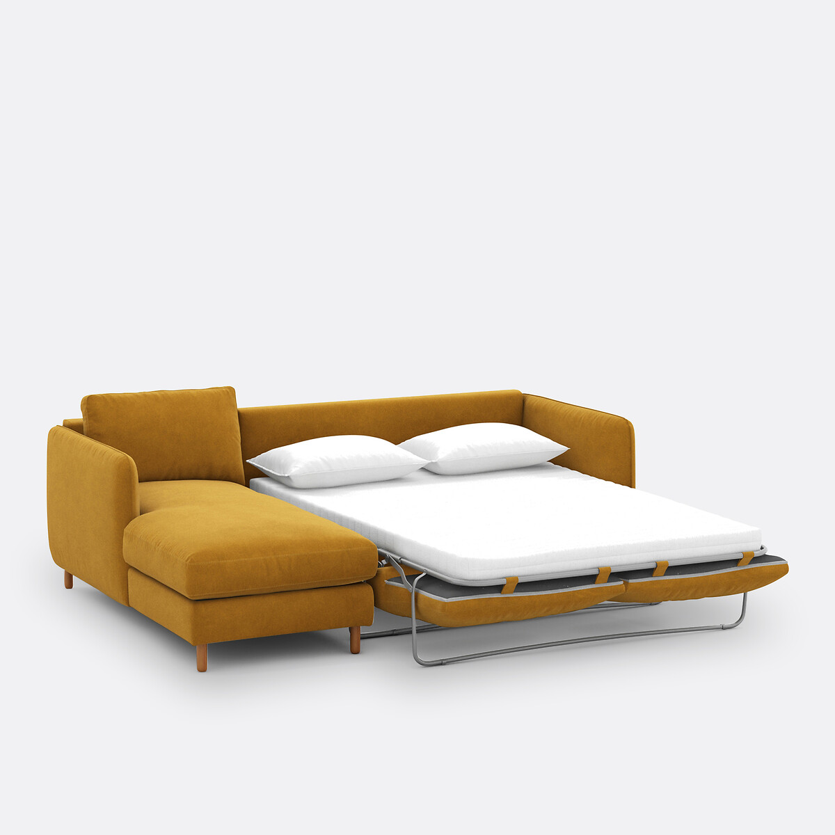 Sofá cama rinconero izquierdo de 4 plazas, terciopelo, LOMÉO ocre , LA REDOUTE INTERIEURS