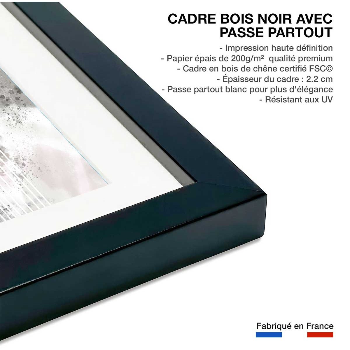 Affiche Melva Stripes affiche + cadre en bois - noir, HEXOA