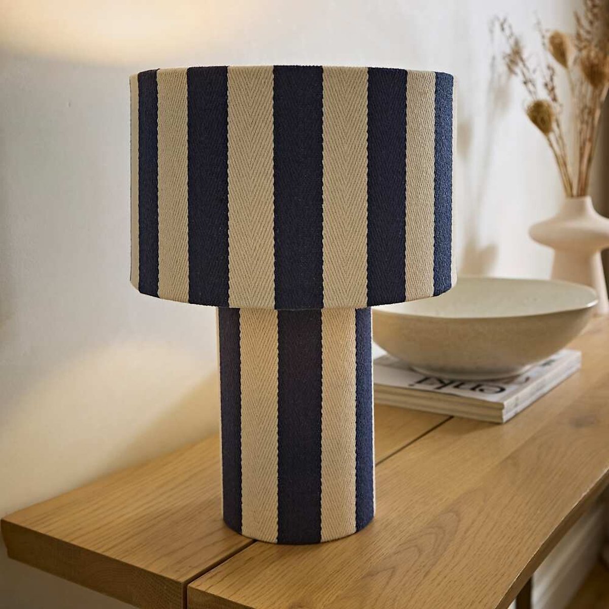 Flossy Stripe Linen Midi Table Lamp navy blue, SO'HOME