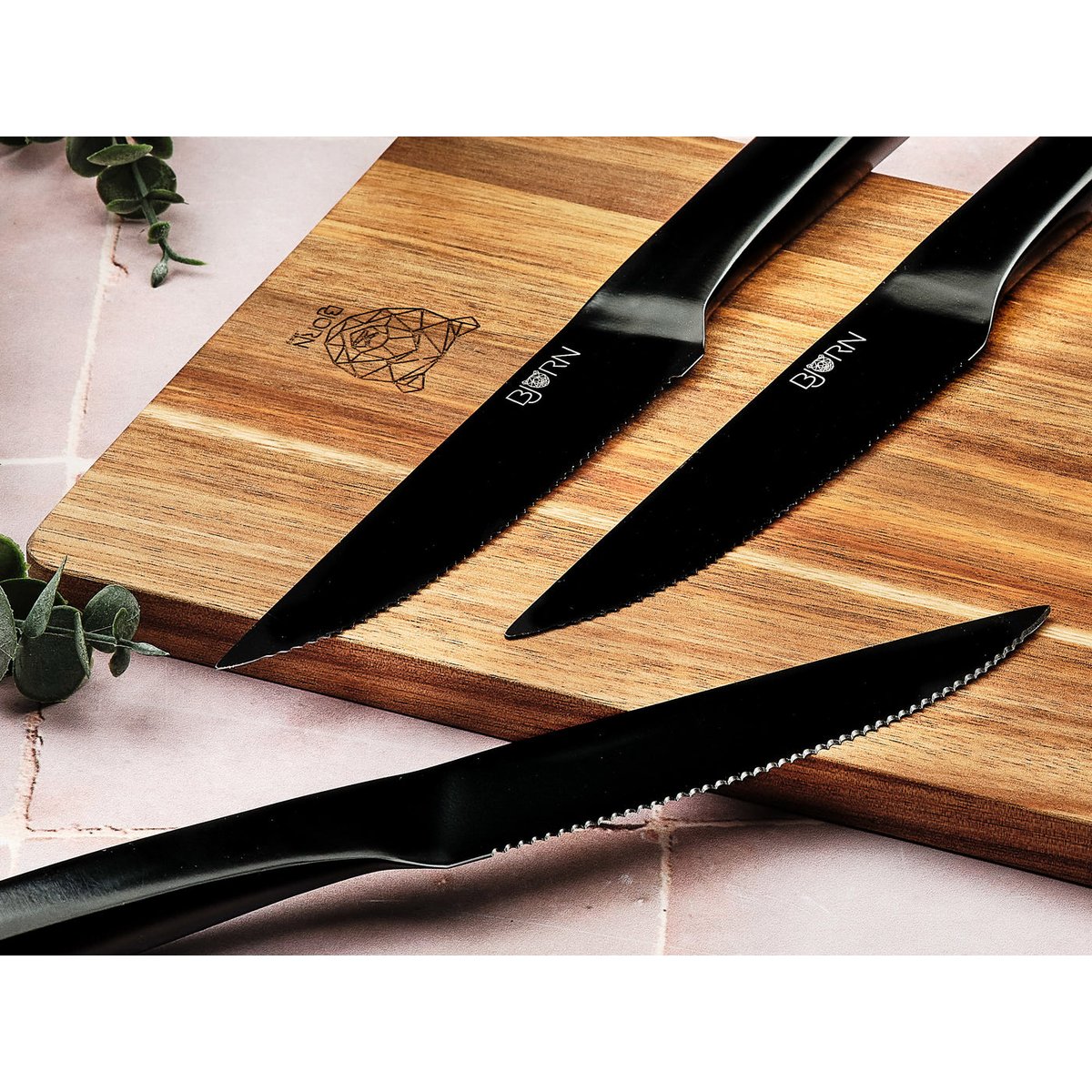 Lot de 6 couteaux à steak en inox, NUDE noir mat, BJORN
