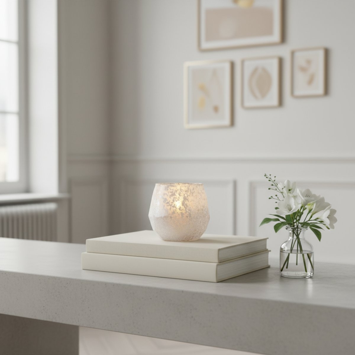 Photophore décoratif effet givré en verre H10 blanc, SIA DECO