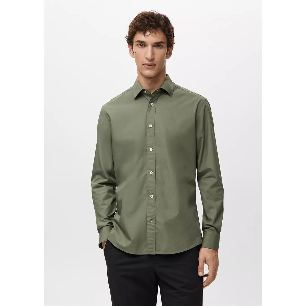 Chemise 100 % coton regular-fit kaki, MANGO MAN
