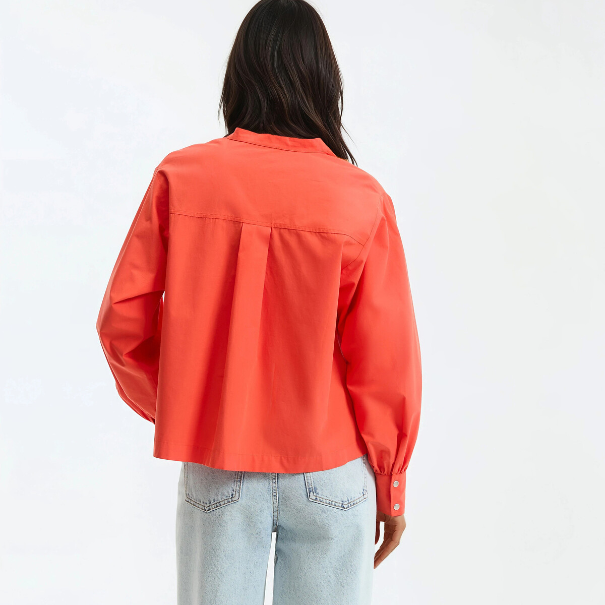 Cotton Mandarin Collar Shirt with Long Sleeves grenadine red, LA REDOUTE COLLECTIONS