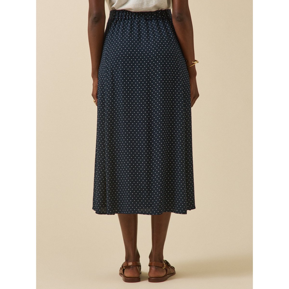 Jupe mi-longue viscose imprimé pois pois ecru fond encre, CYRILLUS
