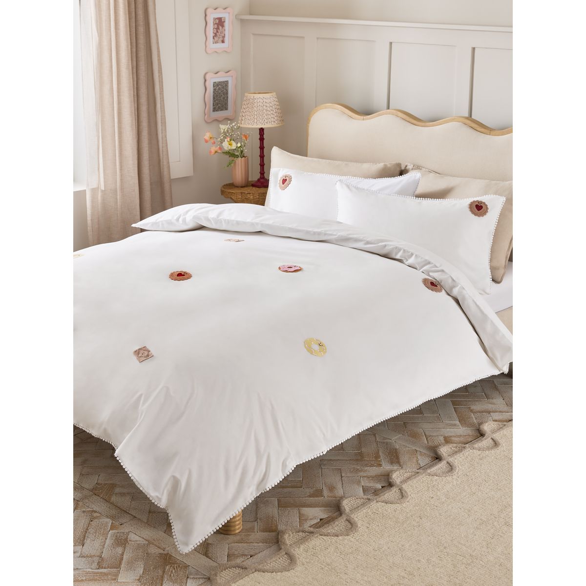 Housse de couette et taie en crochet blanc, NEXT