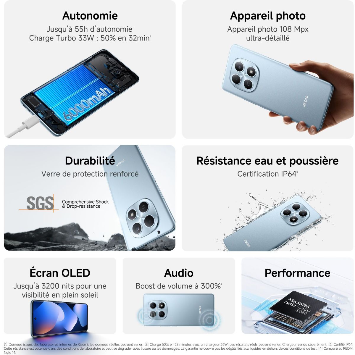 Smartphone Redmi Note 15 Noir 256Go 4G couleur unique, XIAOMI