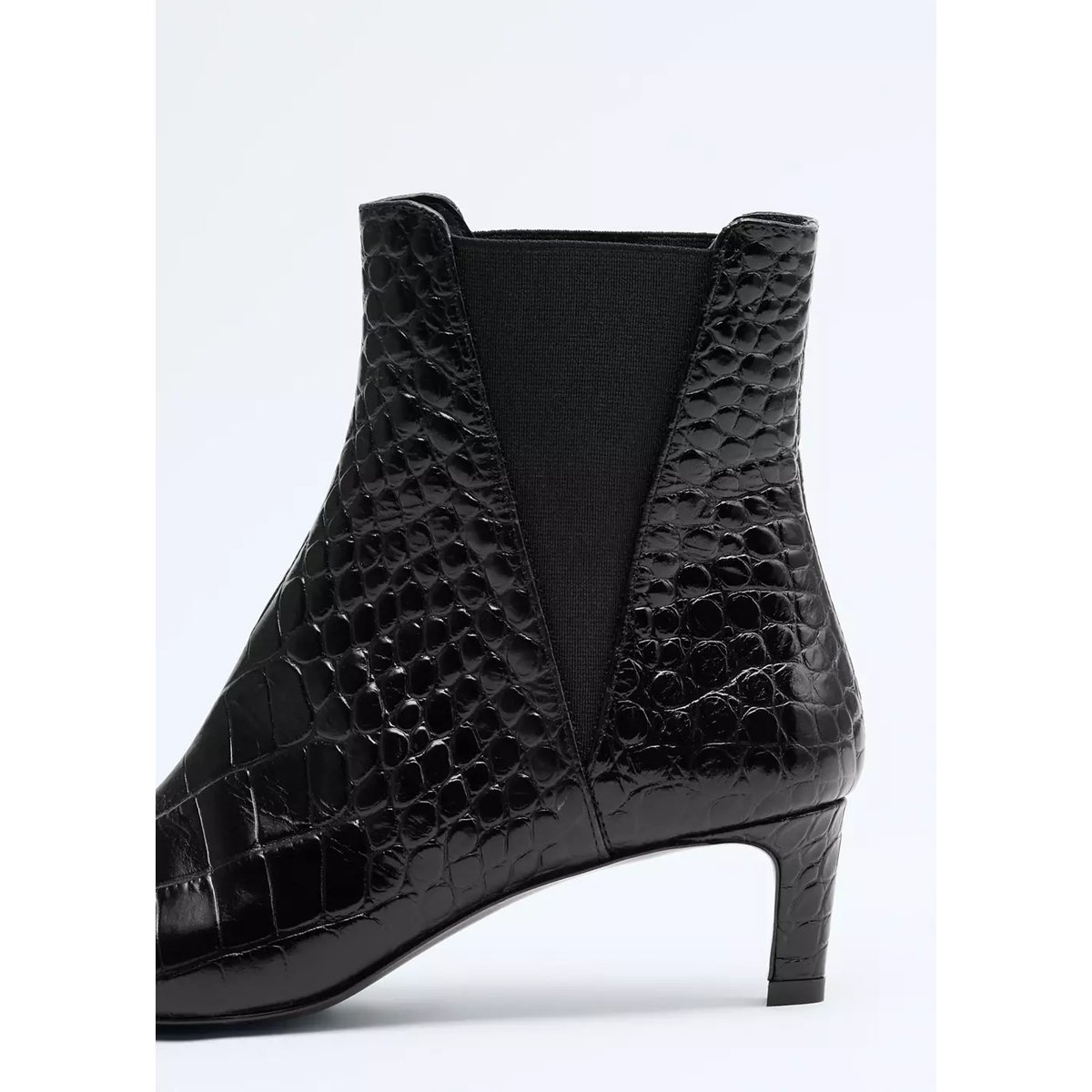 Bottines cuir talon kitten heel noir, MANGO