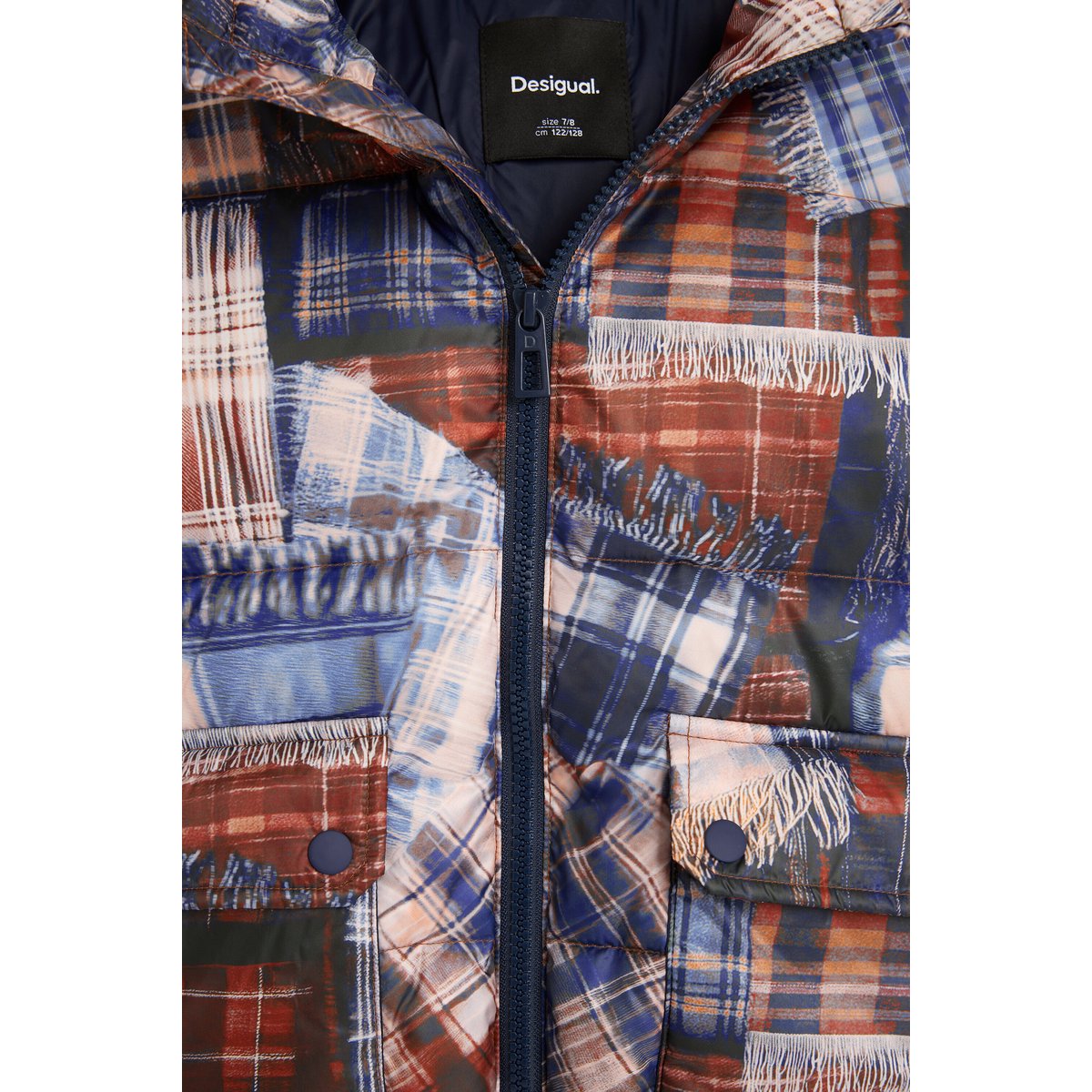 Manteau matelassé à carreaux bleu, DESIGUAL