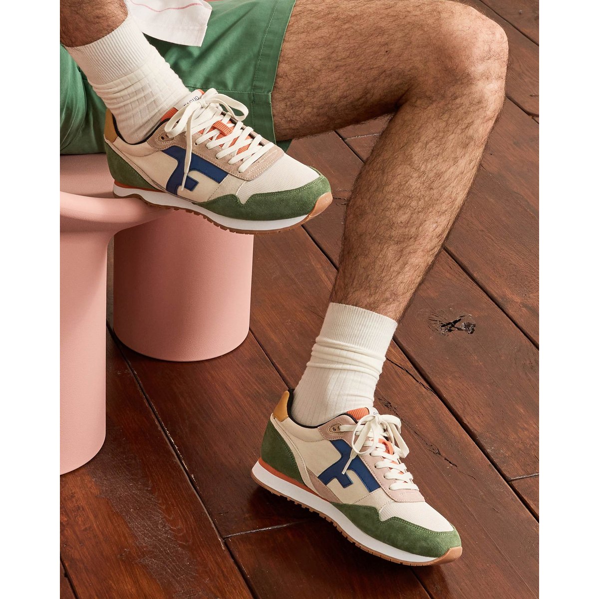 Running tissu suede ELM écru et kaki, FAGUO