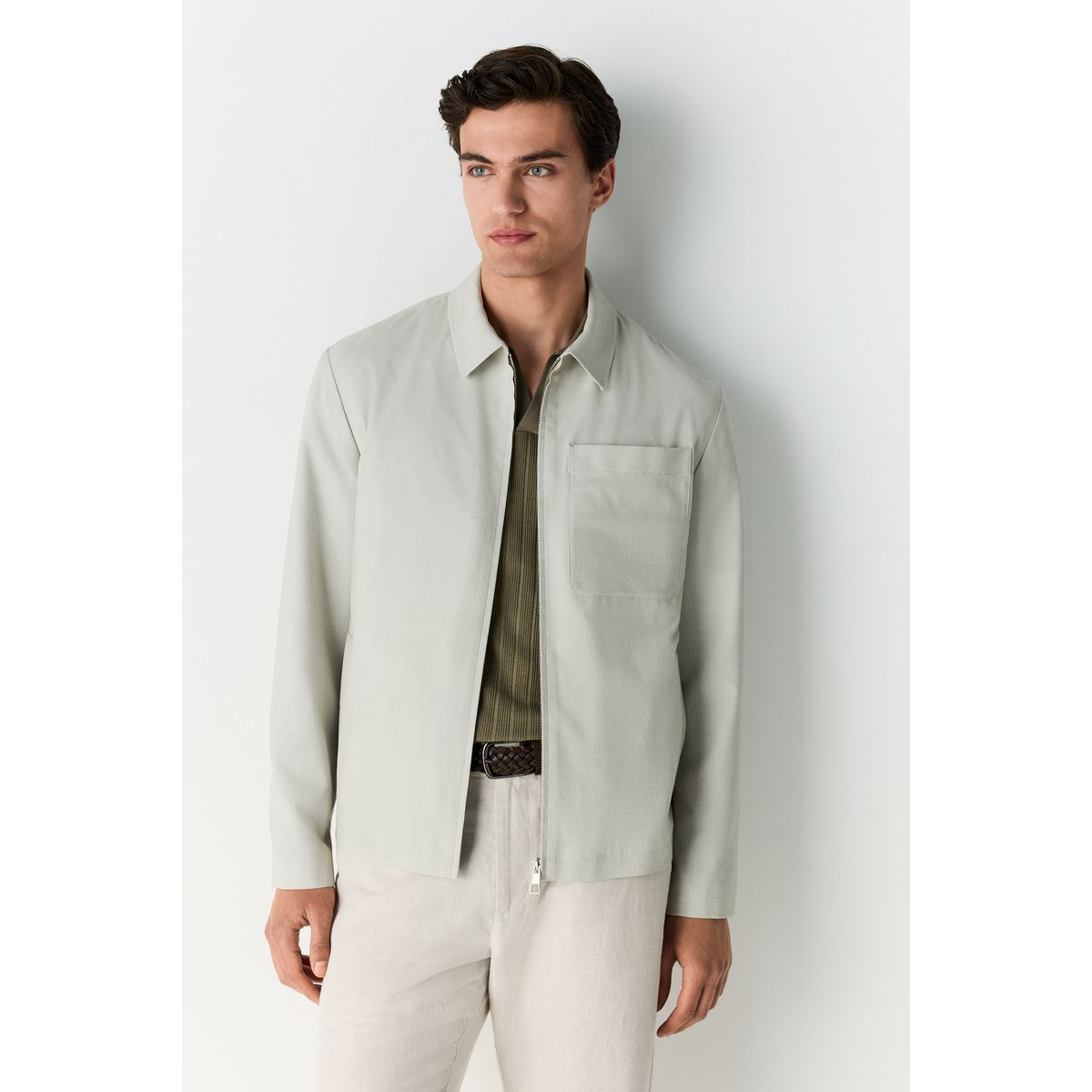 Veste-chemise habillée à rayures vert sauge, NEXT