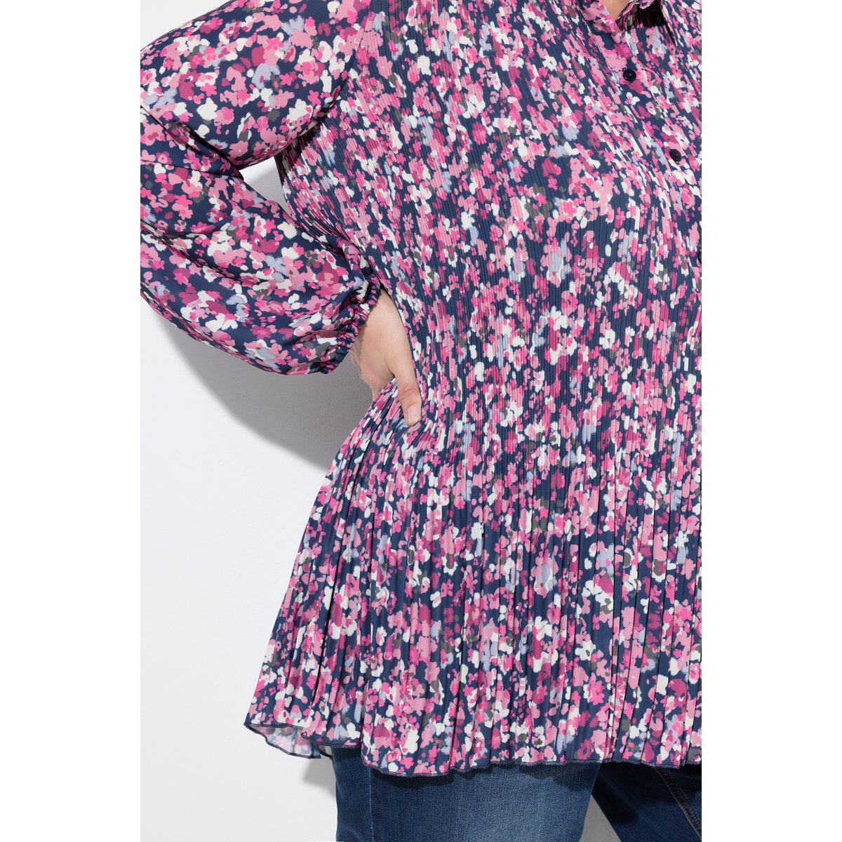 Chemisier plissé à fleurs, coupe évasée rose clair, ULLA POPKEN