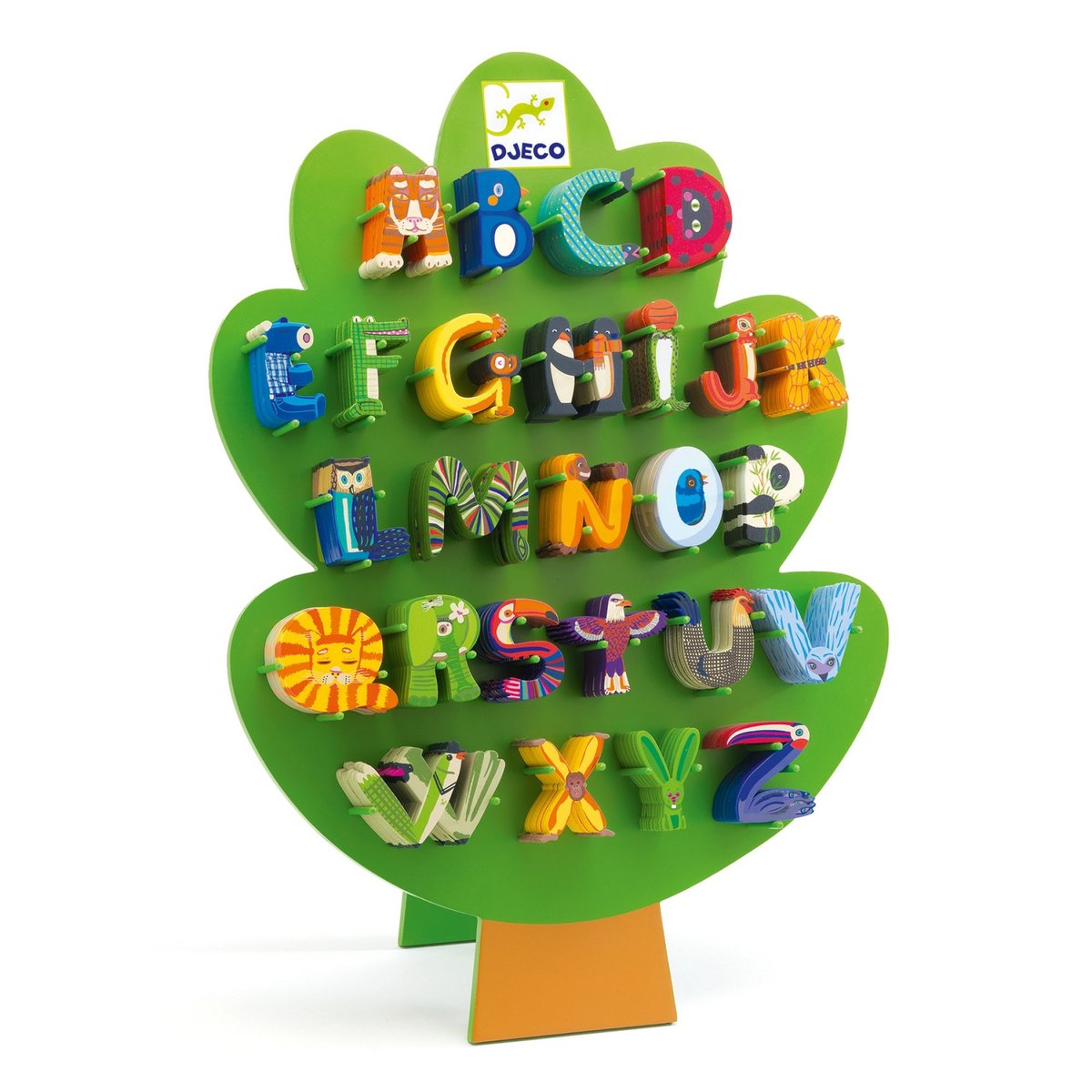Lettre animaux en bois W vert, DJECO