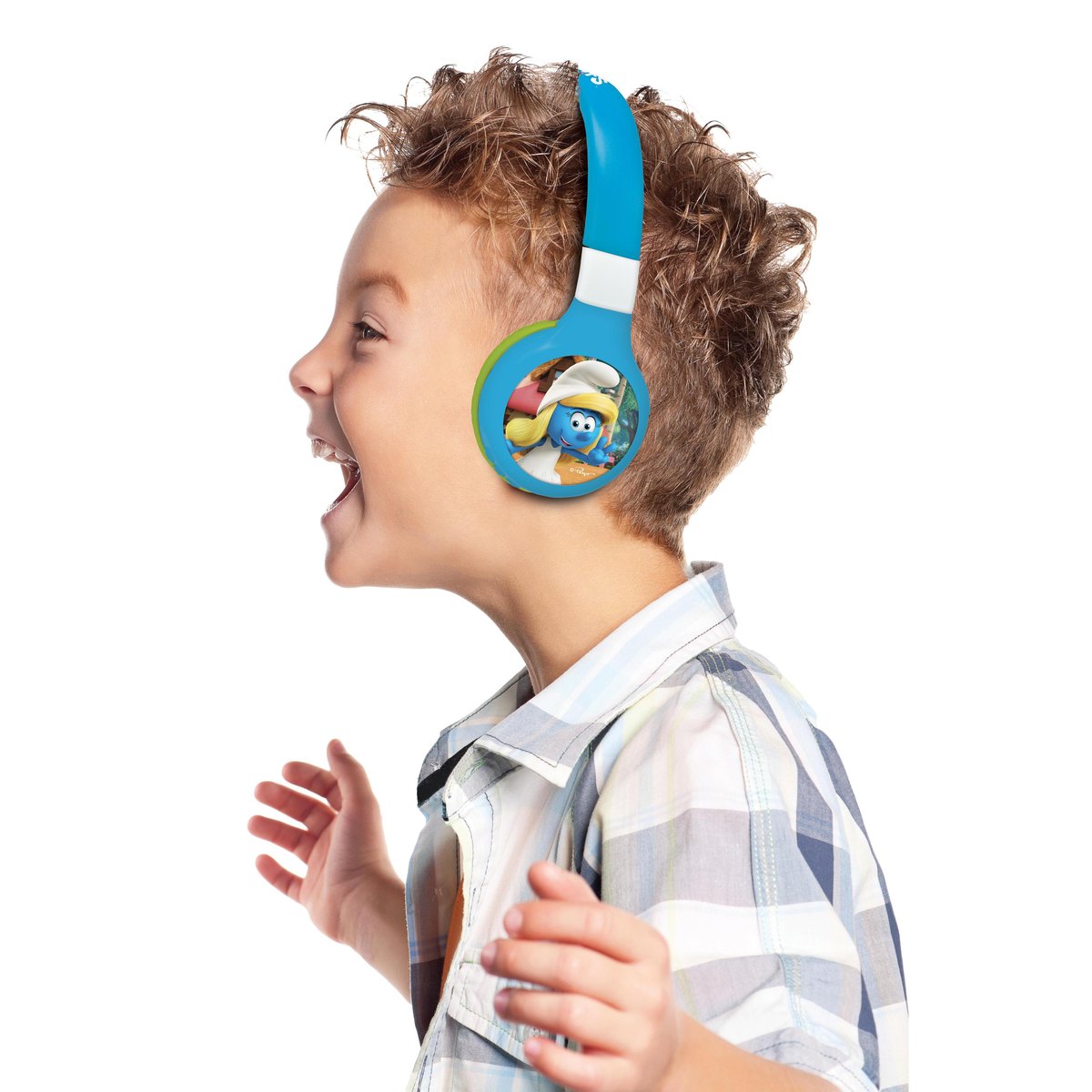 Casque 2 en 1 Schtroumpfs Bluetooth et Filaire avec limitation de son bleu, LEXIBOOK