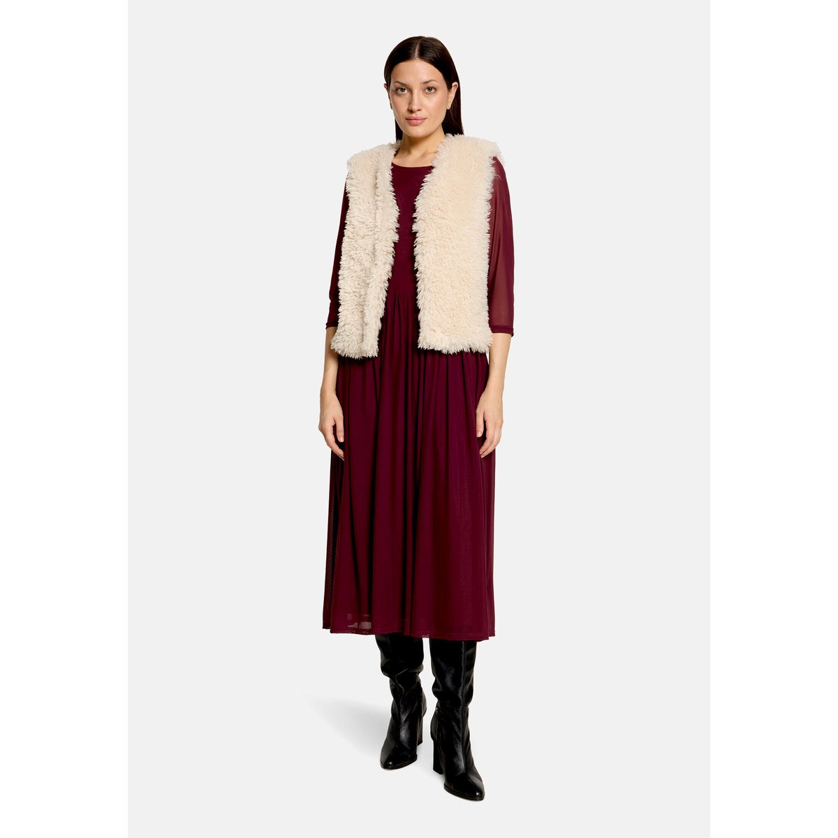 Veste sans manches en peluche unicolore champagne sorbet, VERA MONT