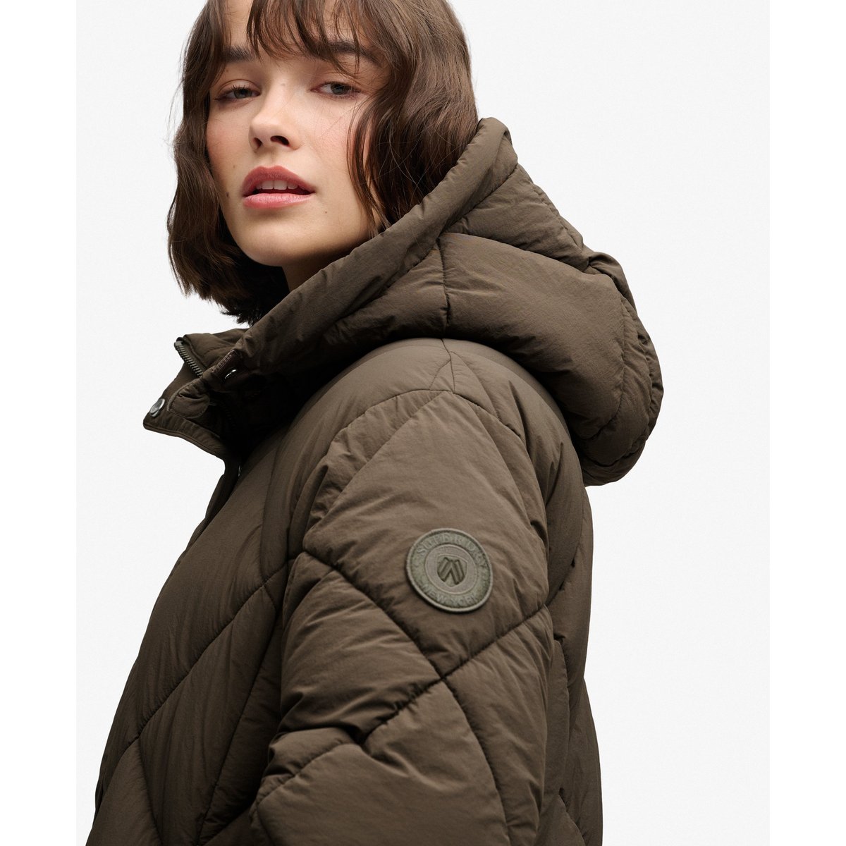 Veste Matelassée Longue kaki foncé, SUPERDRY