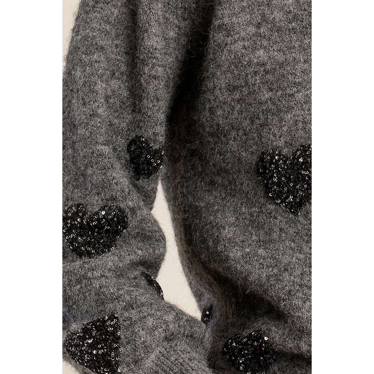 Crew Neck Jumper with Heart Detailing grey, MOLLY BRACKEN