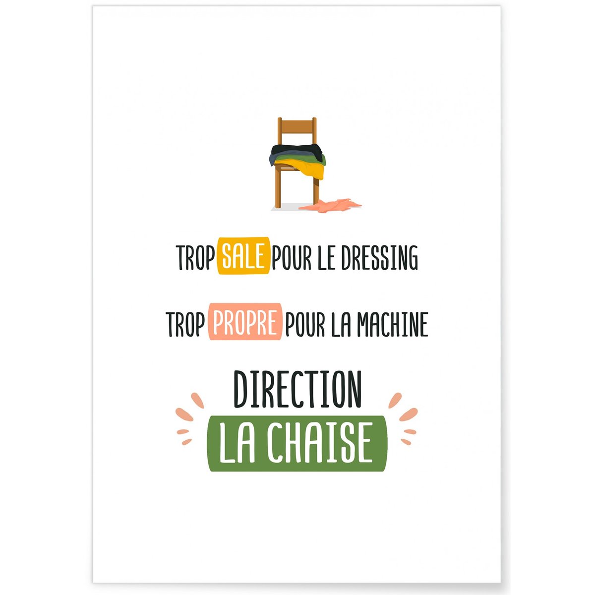 Affiche Direction la chaise blanc, L'AFFICHERIE