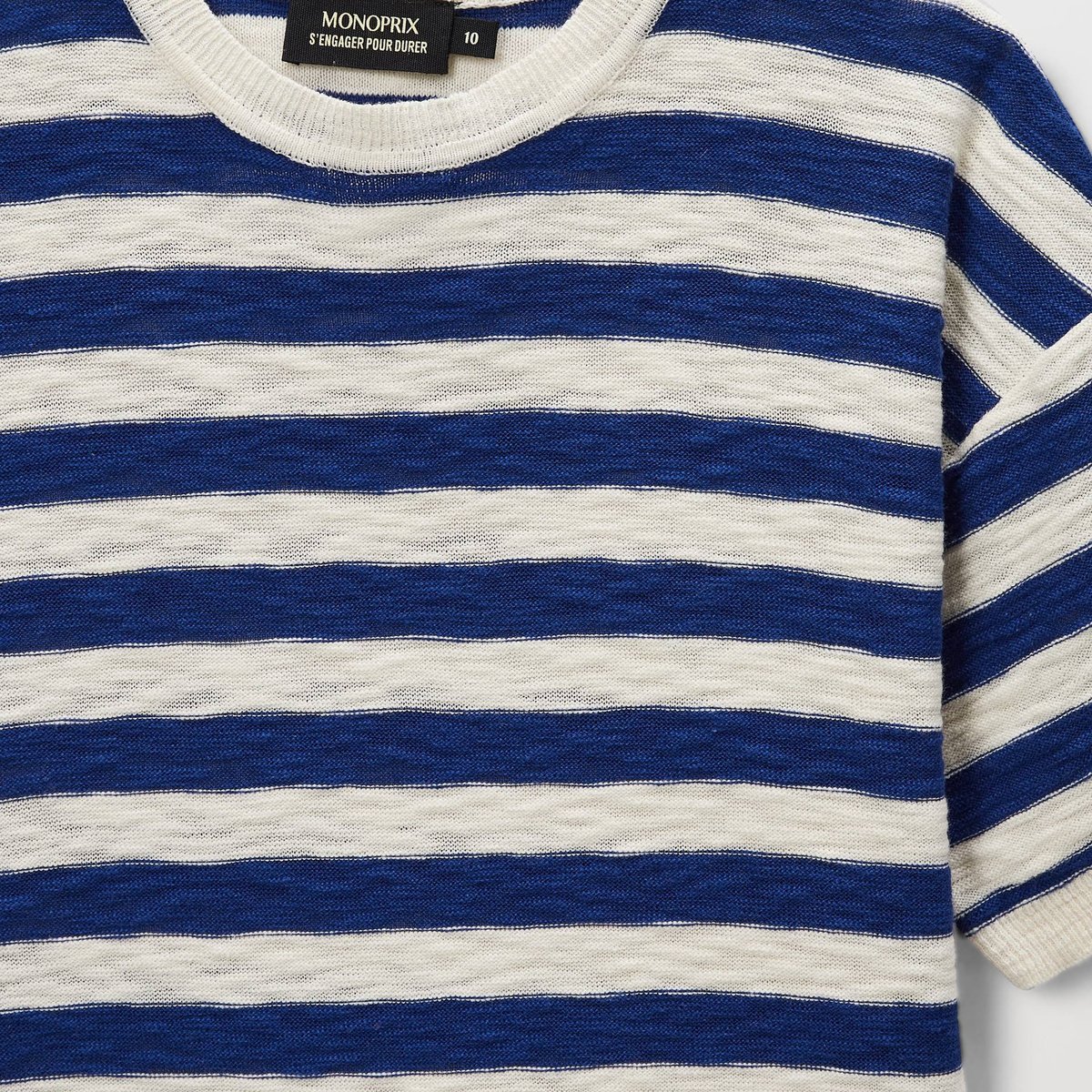 Tshirt rayé manches courtes rayé en maille en coton dusty blue, MONOPRIX