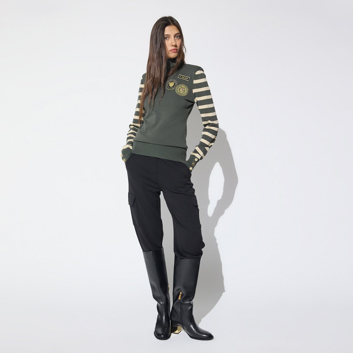 Pantalon cargo à cordon et écusson aviateur noir, LOLA CASADEMUNT