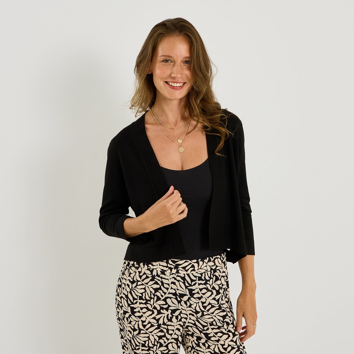 Gilet basique manches 3/4 noir, GRAIN DE MALICE