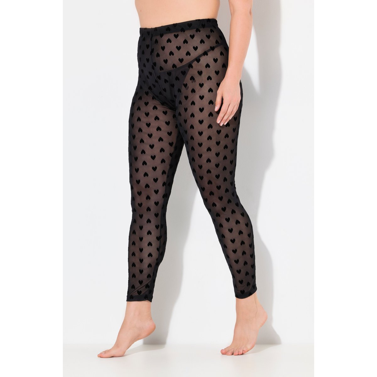 Legging en mesh, cœur floqué sur la cuisse noir, ULLA POPKEN