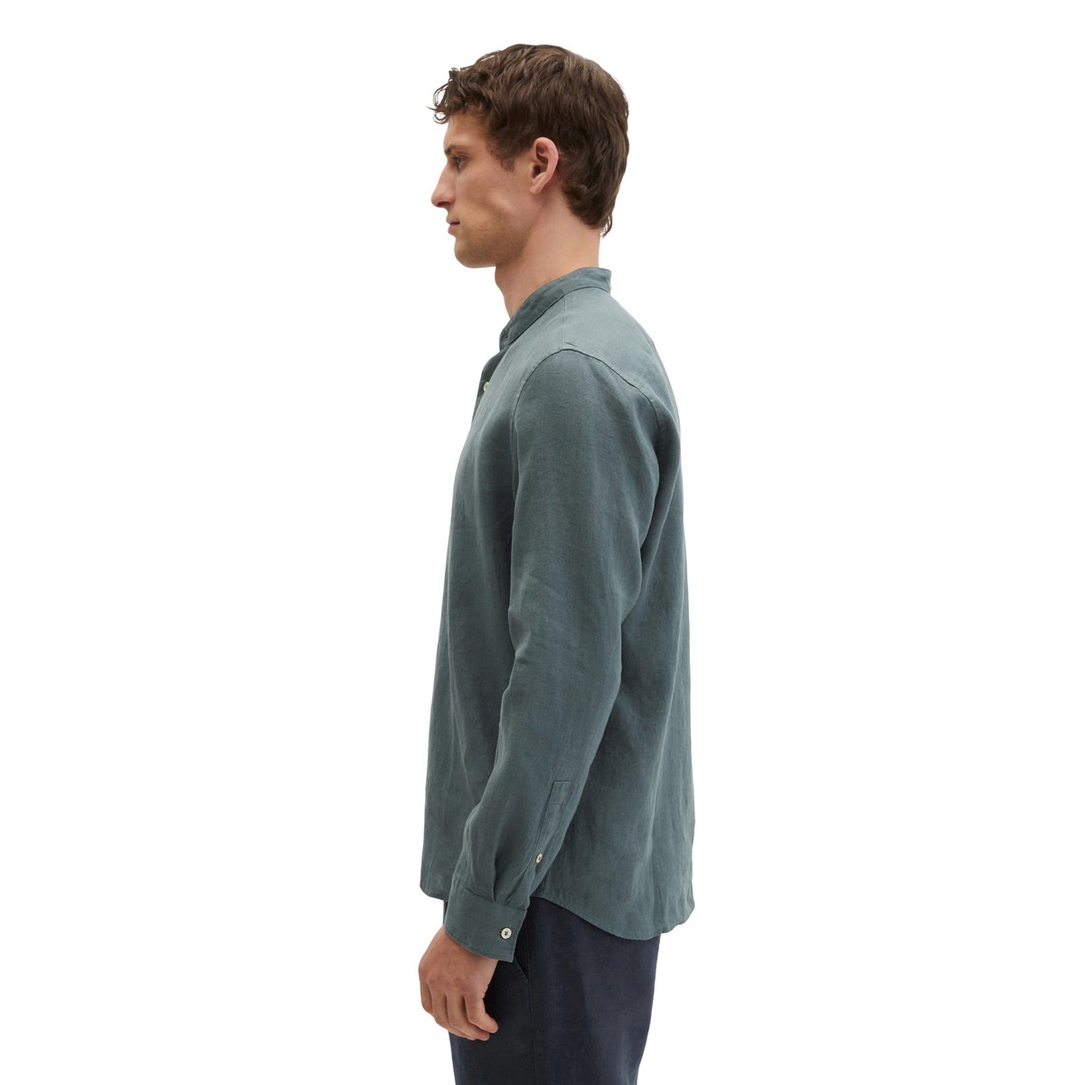 Chemise à col droit regular en pur lin anthracite, MARC O'POLO