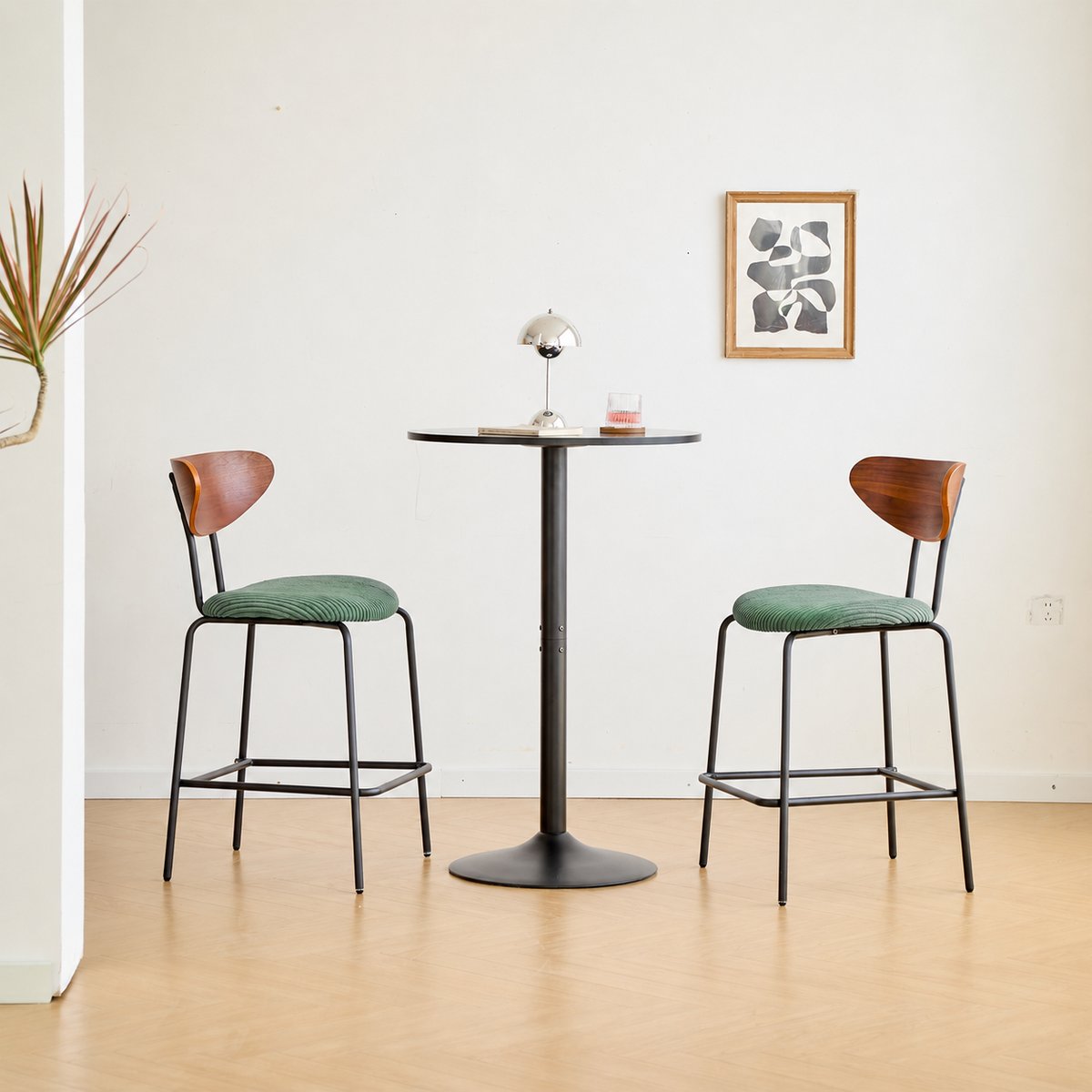 Lot de 2 tabourets de bar en métal et bois, NIBE vert, NORDLYS