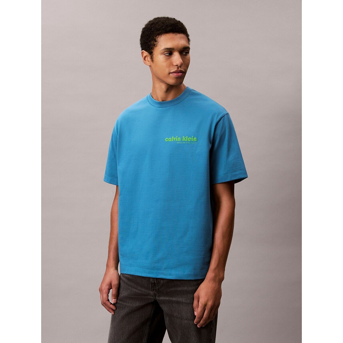 Logo Print T-Shirt with Short Sleeves blue, CALVIN KLEIN JEANS