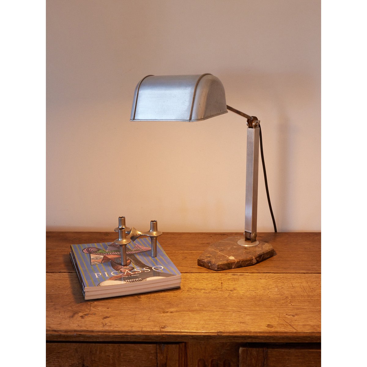 Lampe de bureau en métal vintage Julia N°1064 - Bon état argenté, DEBONGOUT