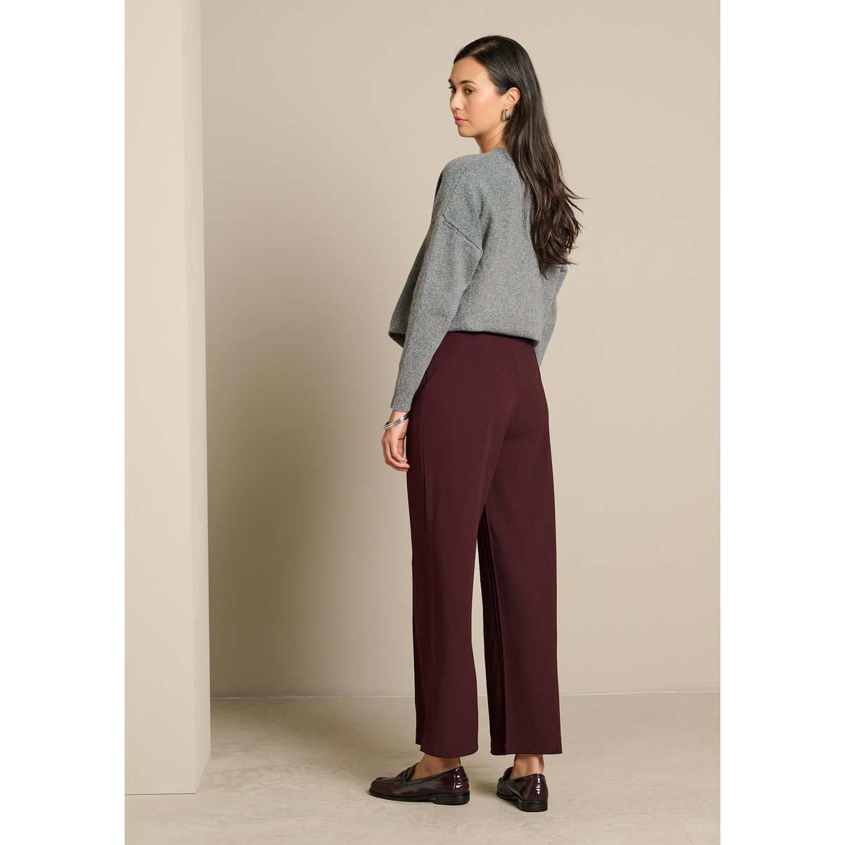 Pantalon large taille haute bordeaux wine, LOLALIZA