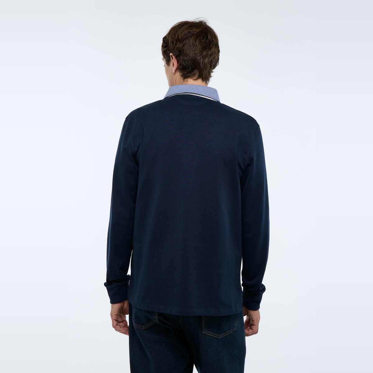 Polo manches longues en coton BIO GOTS marine, MONOPRIX