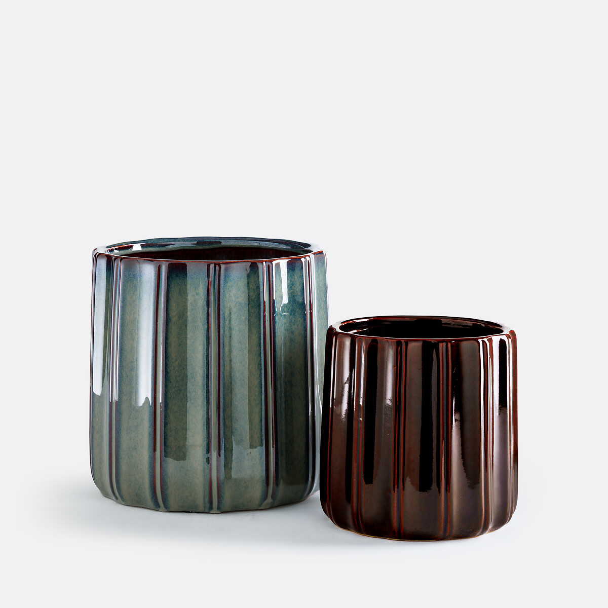 Cache-pot en céramique reliéfée, diamètre 27 cm, LYNOA vert, LA REDOUTE INTERIEURS