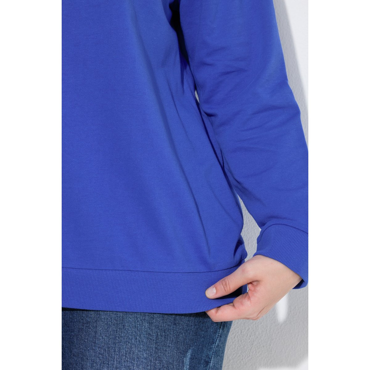 Sweat-shirt manches longues et col en V bleu paon, ULLA POPKEN