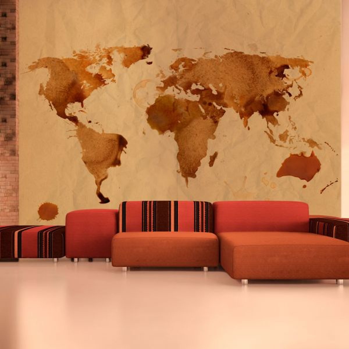 Papier peint intissé panoramique Carte du monde Tea map of the World multicouleur, EDEN