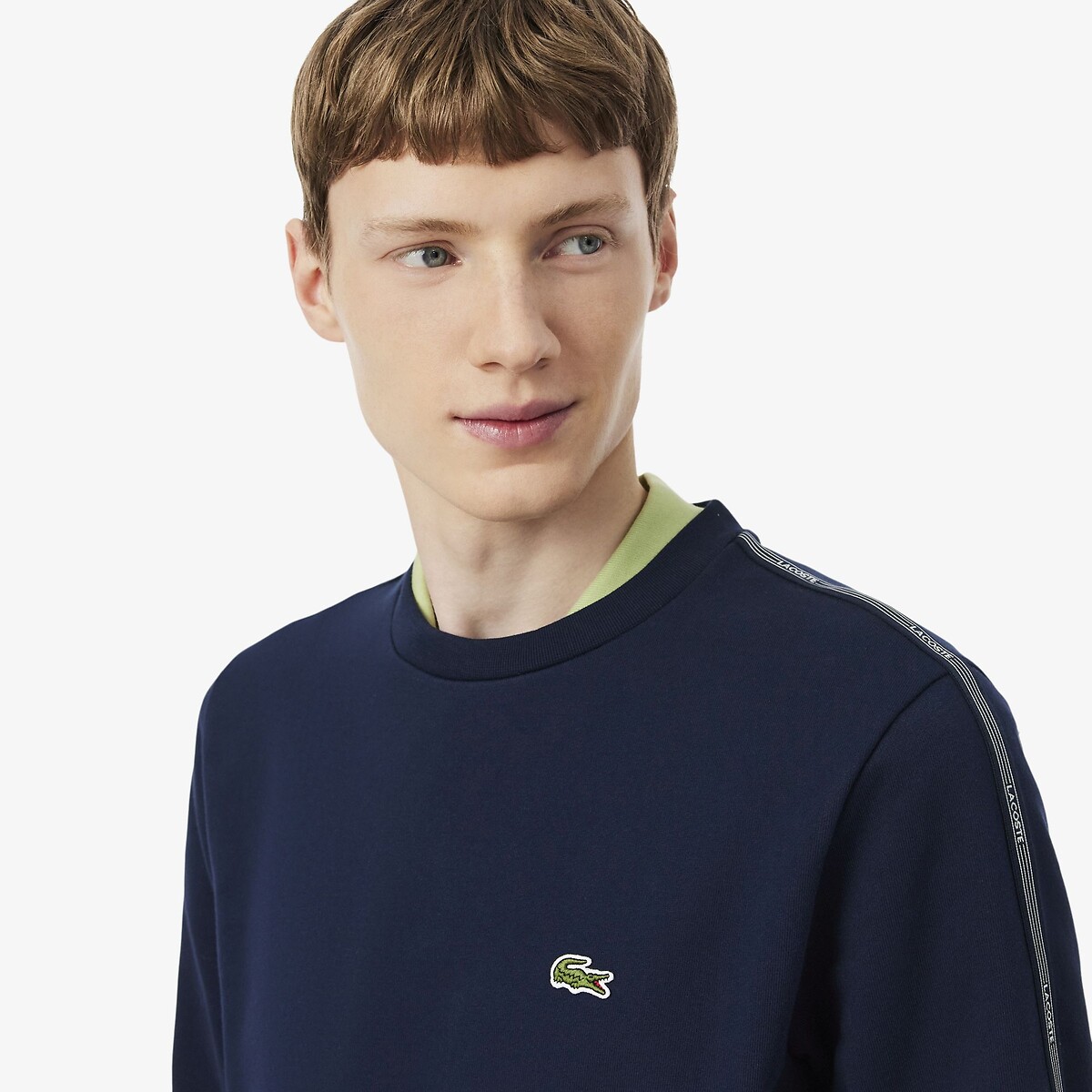 Sweatshirt en molleton avec bande rayée marine, LACOSTE