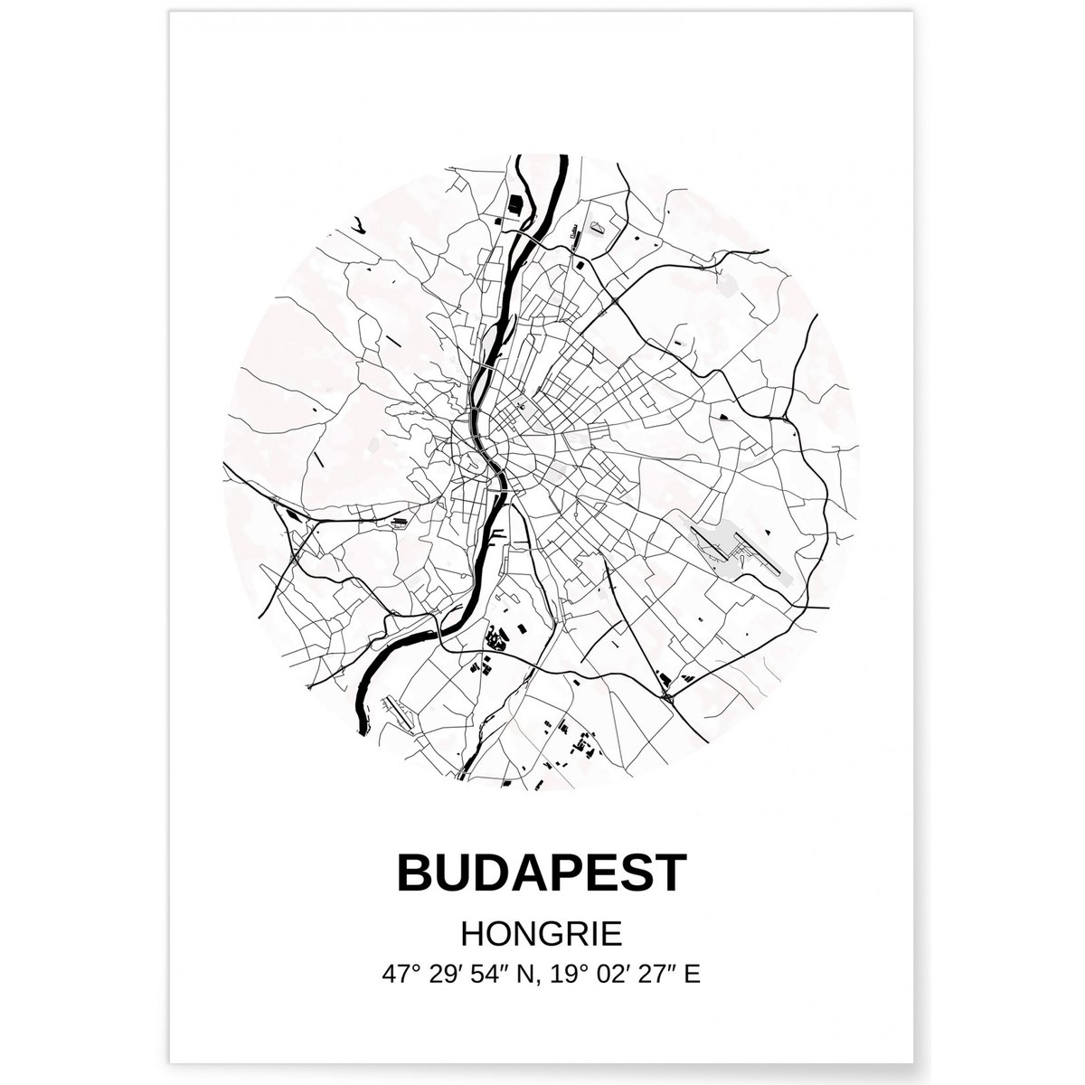 Affiche Carte Budapest blanc, L'AFFICHERIE