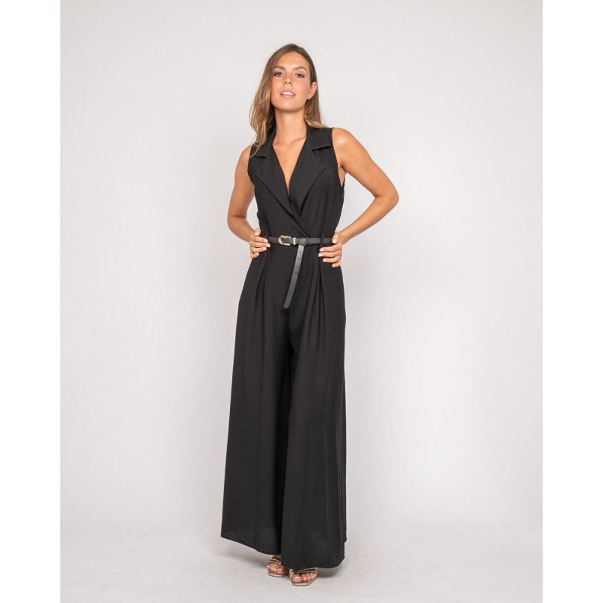 Combinaison Pantalon Fluide Ezine noir, DONA LISA