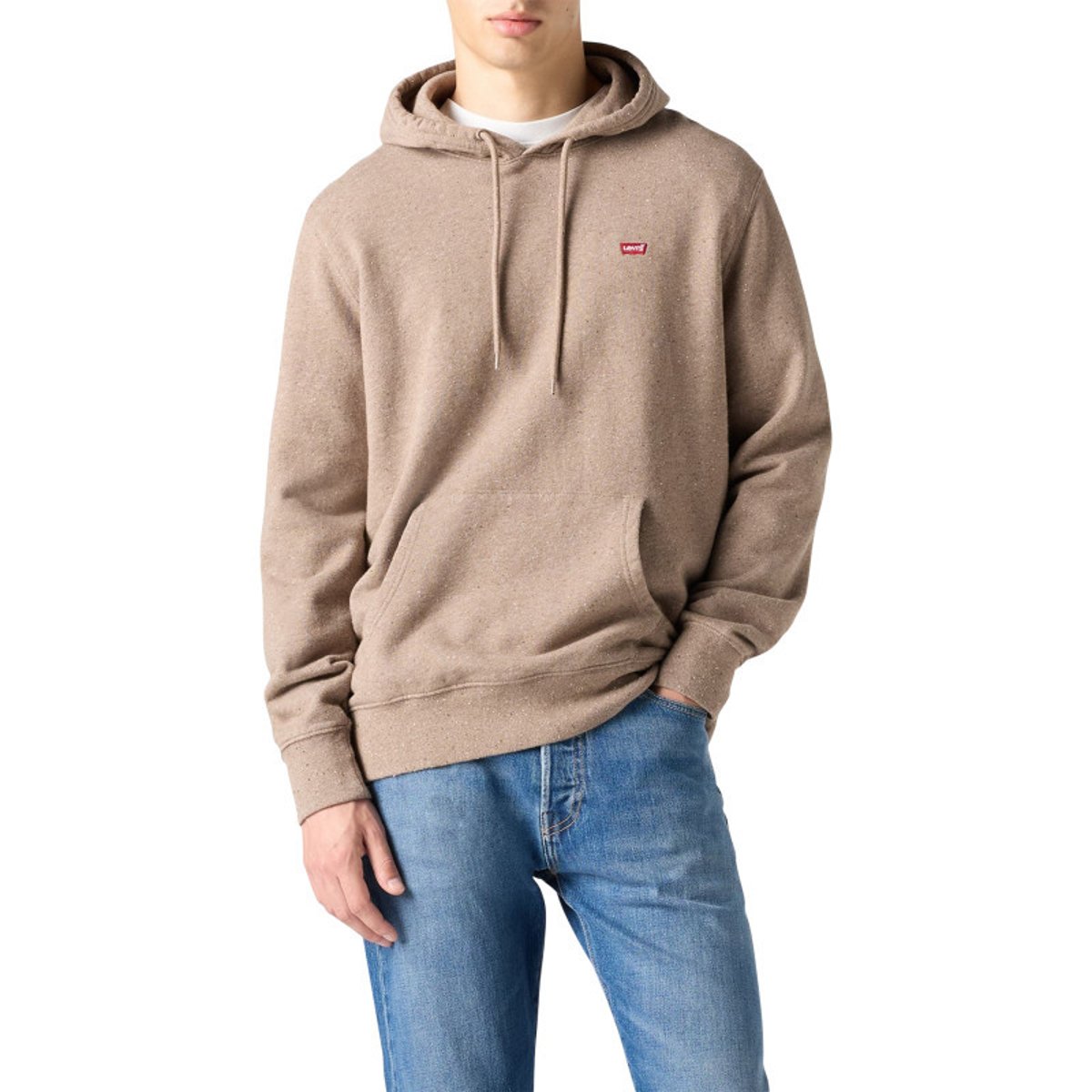 Sweat en coton gris à coupe droite pourvu d'un col à capuche beige, LEVI'S