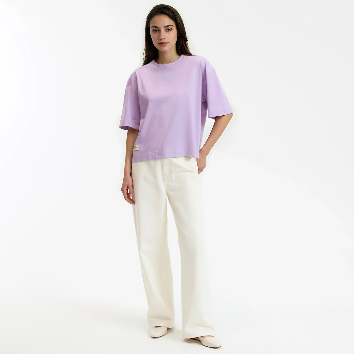Los oversized katoenen T-shirt, ronde hals, korte mouwen paars violet, LA REDOUTE COLLECTIONS
