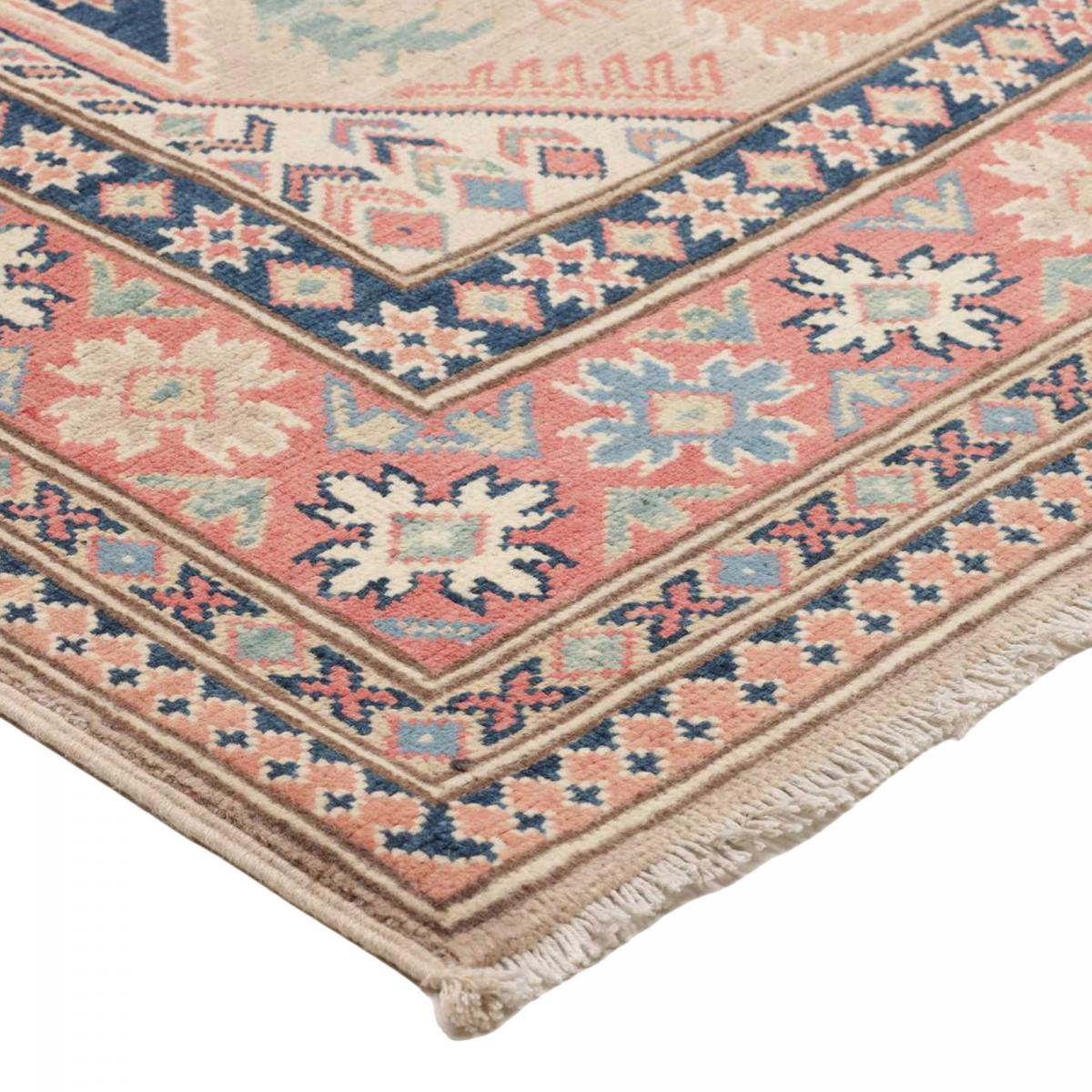 Tapis d'orient géométrique, noué main en laine, KAZAK CO 52 beige, bleu, rose, UN AMOUR DE TAPIS